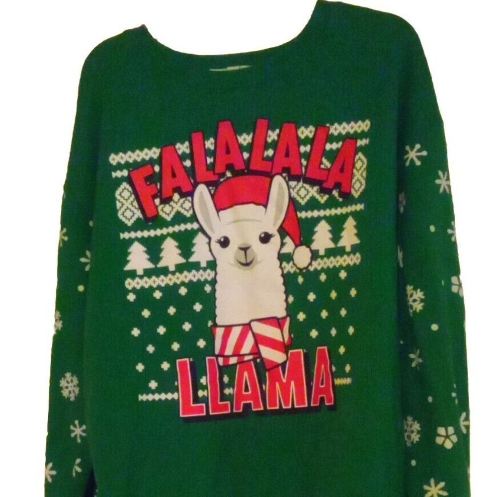 Wound Up Llama Fa la la Green Ugly Christmas Sweater Junior Womens L (11-13)